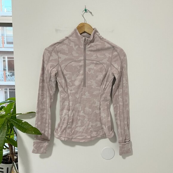 lululemon athletica Tops - Lululemon Half Zip Light Purple Camo Long Sleeve Top Size 4